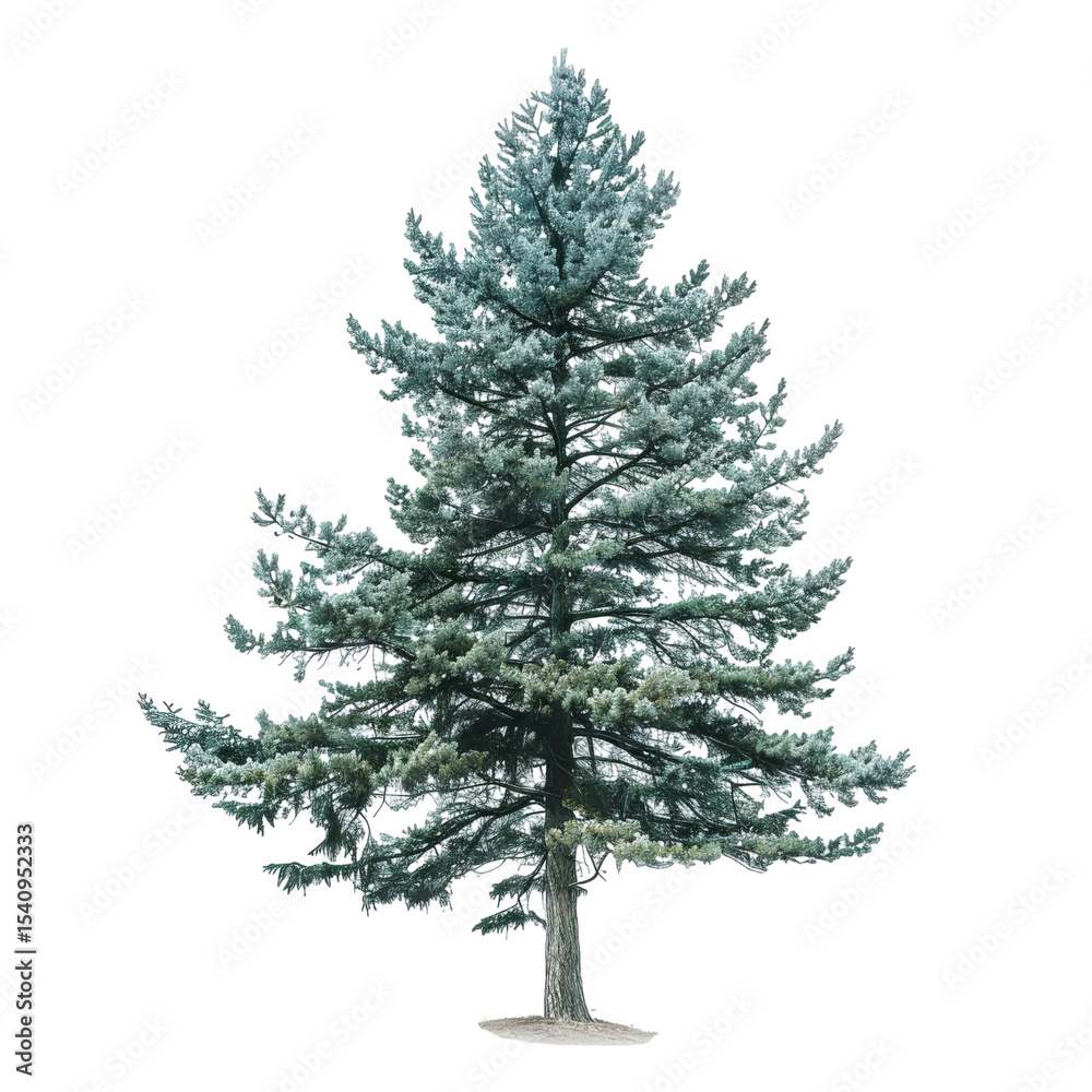 Fototapeta premium A majestic evergreen tree with lush green foliage, standing tall against a white background.