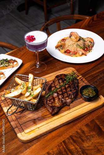 A steak on a board