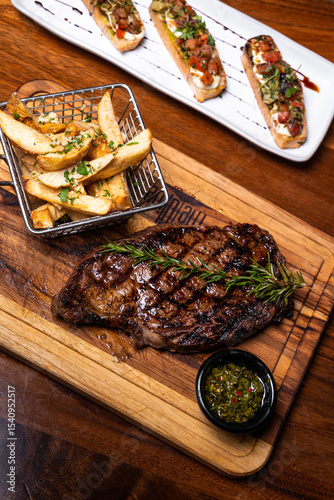 A steak on a board