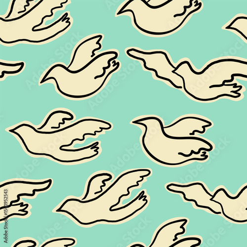 seamless pattern with pigeon of peace in hand drawn style. Element for poster design banner decoration prints postcards backgrounds wallpaper wrapping packaging textile banner