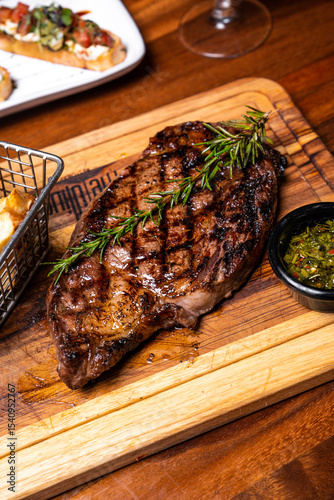 A steak on a board
