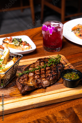 A steak on a board
