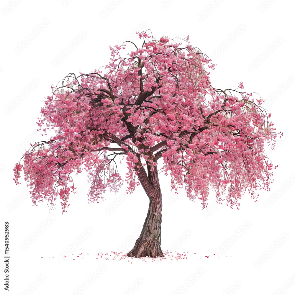 Obraz premium A vibrant pink flowering tree showcasing spring's beauty with delicate blossoms and a sturdy trunk.