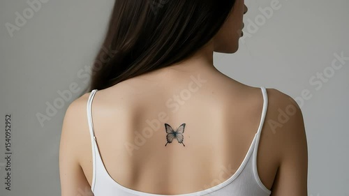 naughty woman with butterfly tatton on her body 