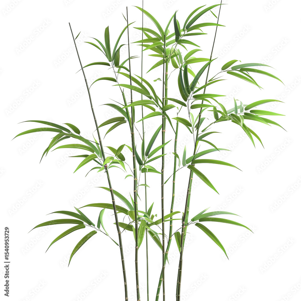 Obraz premium Lush green bamboo plant with slender stems and delicate leaves, radiating a sense of tranquility and nature's beauty.