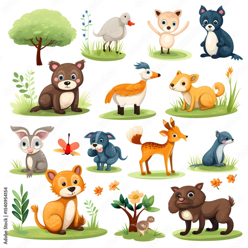 Obraz premium Professional Illustration Set of Animals and Outdoor Objects for Creative Projects