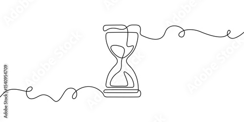 Time line hourglass continuous glass hour sand one watch clock icon. Hourglass line drawing linear past outline illustration abstract concept art vector logo background sandglass wait single countdown