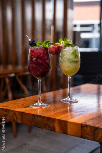 Two drinks on a table