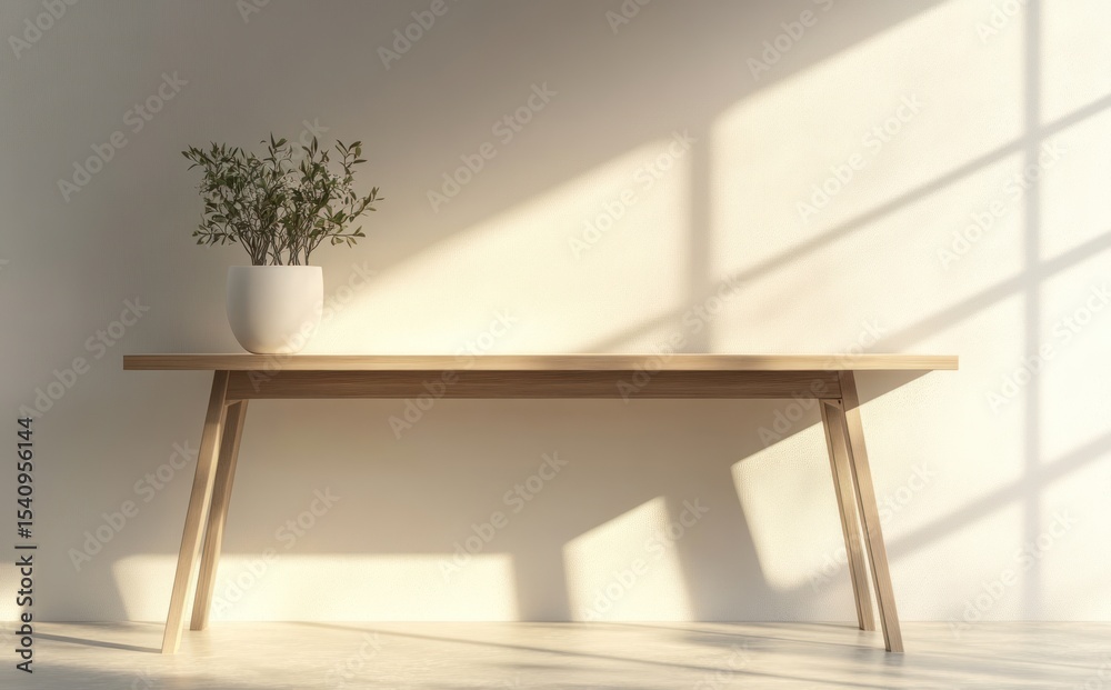 Simple, light-filled room, wooden console table Simple, light-filled room, wooden console table