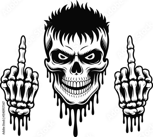 Skull Middle Finger Svg, Skeleton Svg