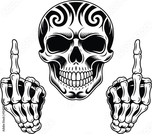 Skull Middle Finger Svg, Skeleton Svg