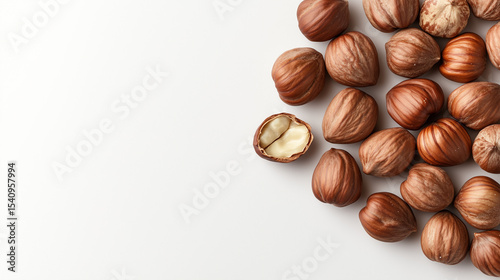 Wallpaper Mural Hazelnuts scattered on a neutral background with one nut split open revealing the inner kernel Torontodigital.ca