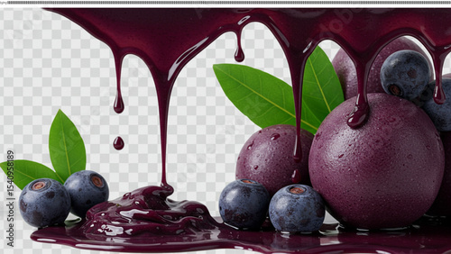 Luscious Acai Berries and Dripping Juice A Vibrant Digital Illustration