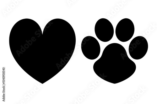 Black Heart Shape and Paw Print Side by Side white