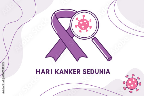 Flat Vector Illustration for World Cancer Day with Awareness Ribbon. Not AI-Generated