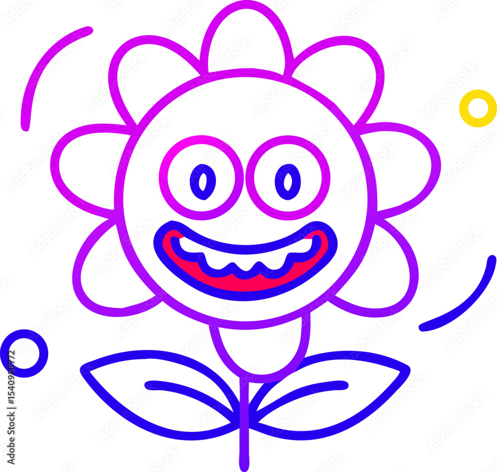 Obraz premium Cheerful Cartoon Flower Purple Blue Red Smile character