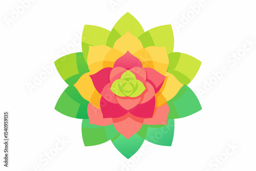 Vibrant Succulent Rosette in Pink Yellow and Green
