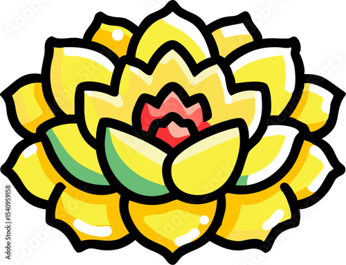 Vibrant Yellow Succulent Rosette Red Center Illustration