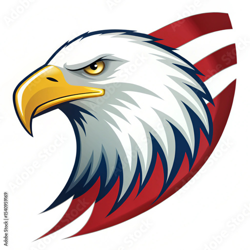 Independence Day Bald eagle logo, perfect for Independence Day designs. Majestic bald eagle logo for Independence Day celebrations, patriotic designs, and marketing. Vector illustration on white