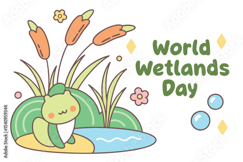 Flat scene of plants and water life. Perfect for eco-campaigns, school materials, and environmental celebrations. Not AI-Generated