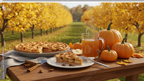 Autumn Harvest Apple Pie and Pumpkin Spice Scene