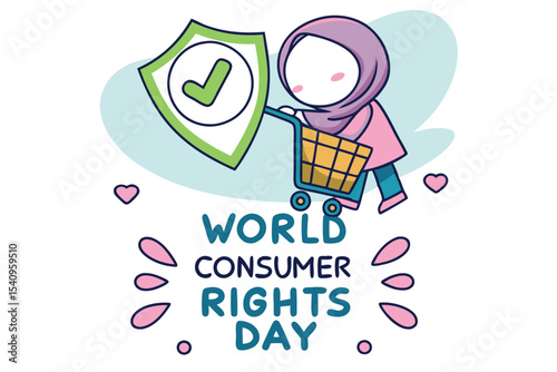 Colorful faceless illustration of shopping cart and consumer shield. Great for e-commerce, rights awareness campaigns, and infographics. Not AI-Generated