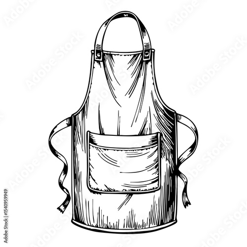 Vintage kitchen apron sketch with pocket and ties  