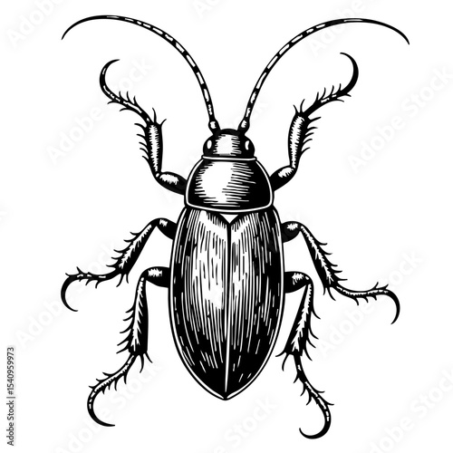 Vintage sketch of a cockroach illustrated in black and white  