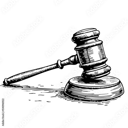 Vintage sketch of a gavel illustrating legal justice concept  