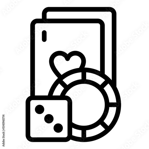 gambling outline icon for poker card chips and dice addiction