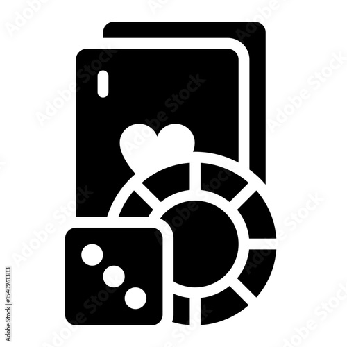 gambling glyph icon for poker card chips and dice addiction
