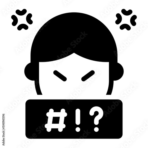 censorship glyph icon for aggressive language addiction