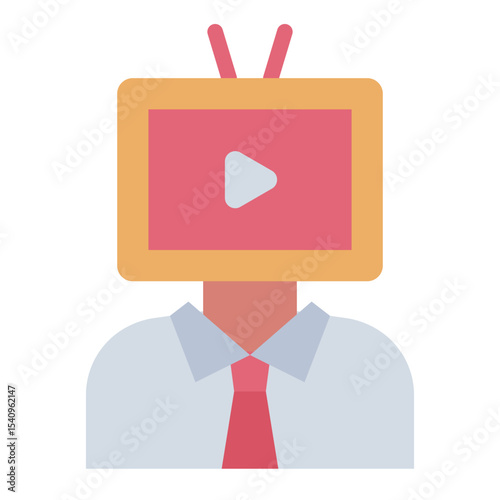 television head flat icon for media binge behavior