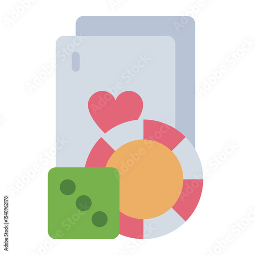 gambling flat icon for poker card chips and dice addiction