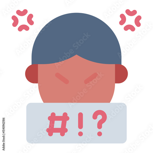 censorship flat icon for aggressive language addiction