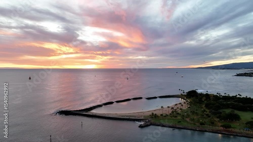 Pink Sky Sunset at Magic Island right circle and up towards horizon