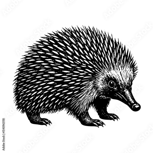 Hedgehog  engraving black and white outline. Scratch board imitation.