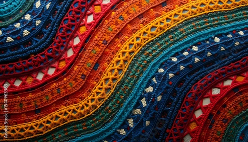 Intricate Textile Art with Vibrant Colors and Embellishments
