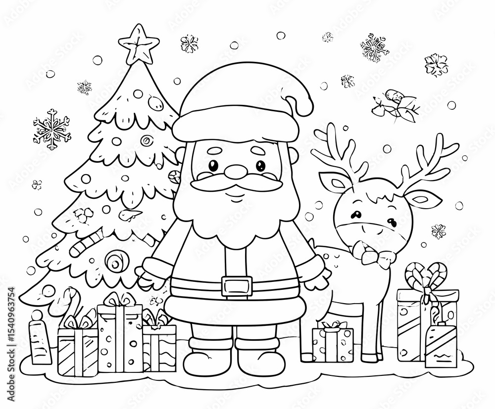Fototapeta premium Christmas and Winter Holiday Coloring Pages – Santa Claus, Reindeer, Snowmen, and Festive Scenes