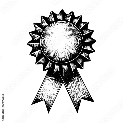 Ribbon award sketch engraving black and white outline. Scratch board imitation.