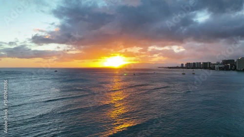 Golden Hour Waikiki Sunset with sailboats