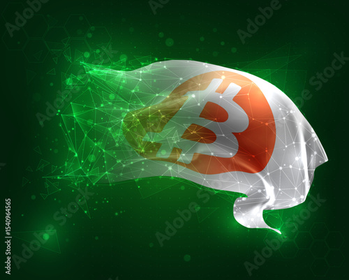 vector 3d flag virtual polygons on a green background