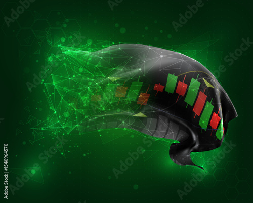 vector 3d flag virtual polygons on a green background