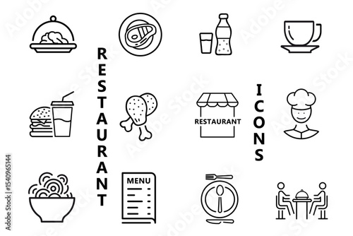 Restaurant and food line icon set. Menus, meals, dining, drinks, cafes, bars, delivery, culinary branding, food and restaurants icons. Editable vector illustration. logo for mobile apps web.
