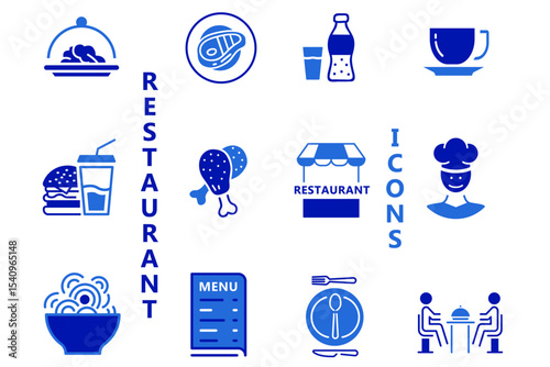 Restaurant and food solid flat icon set. Menus, meals, dining, drinks, cafes, bars, delivery, culinary branding, food and restaurants icons. Editable vector illustration. logo for mobile apps web.