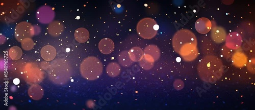 Blurred background with colorful bokeh lights and glitter on a dark black color background. Abstract dark blurred background with glowing light effects, a beautiful night sky with stars. Banner design