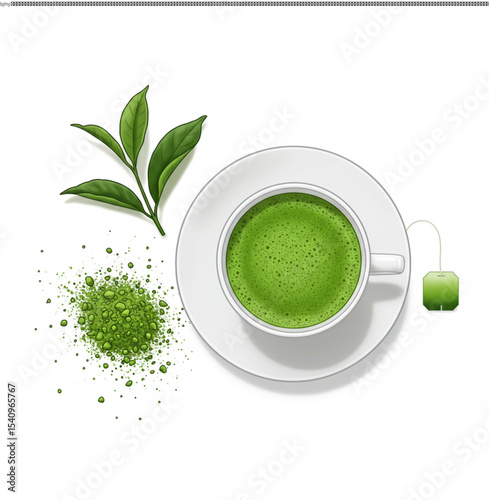 Vibrant Matcha Green Tea A Refreshing Beverage Illustration