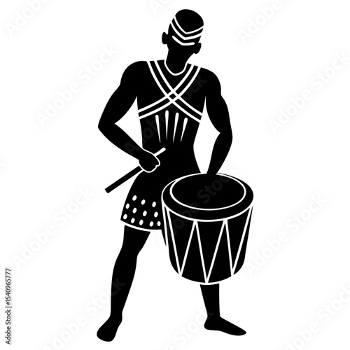 African man playing traditional drum silhouette