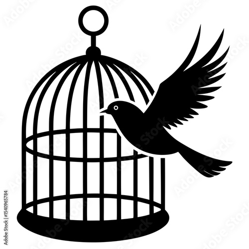Bird escaping from a cage freedom concept