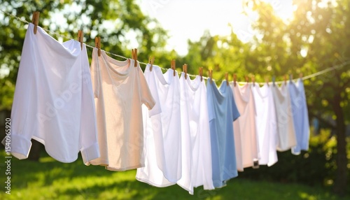 Wallpaper Mural Sunny Day Laundry: Freshly Washed Clothes Drying in the Summer Breeze Torontodigital.ca